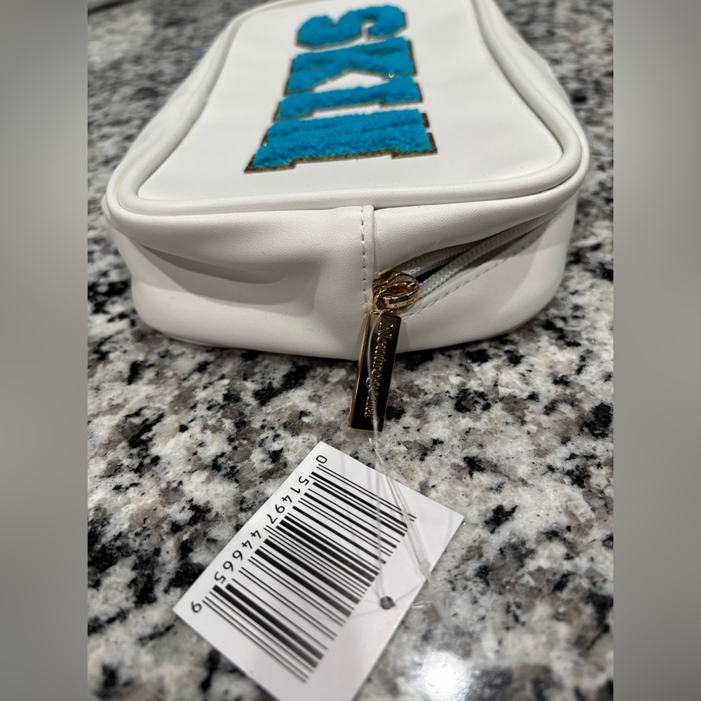 White Pouch with Blue and Gold 'SKIN' Design - Picture 2 of 9